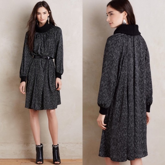 Anthro Cowled Chinon Dress Turtleneck Neck Corey L